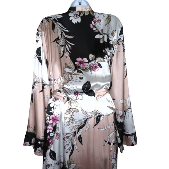 Linea Donatella Floral Chiffon Nightgown & Robe Set Lace Trim Black/Pink Medium - Picture 12 of 12